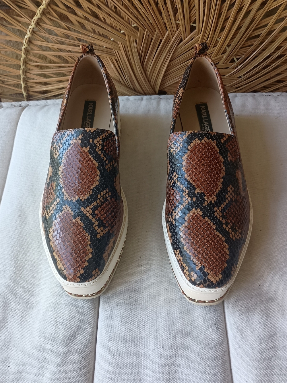 Karl Lagerfeld Brown Snake-Print Slip-On Sneakers_6.5